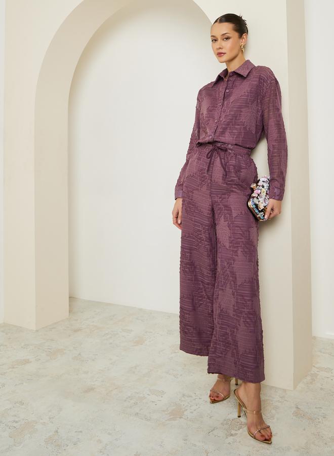 Styli Women Purple Jacquard Wide Leg Trousers - Image 4